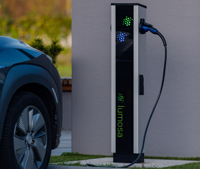Lumosa Energy | Business EV Charger image with car wheel