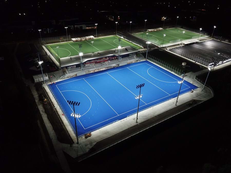 LED lighting | Stadium lighting | hockey North Harbour drone image how
