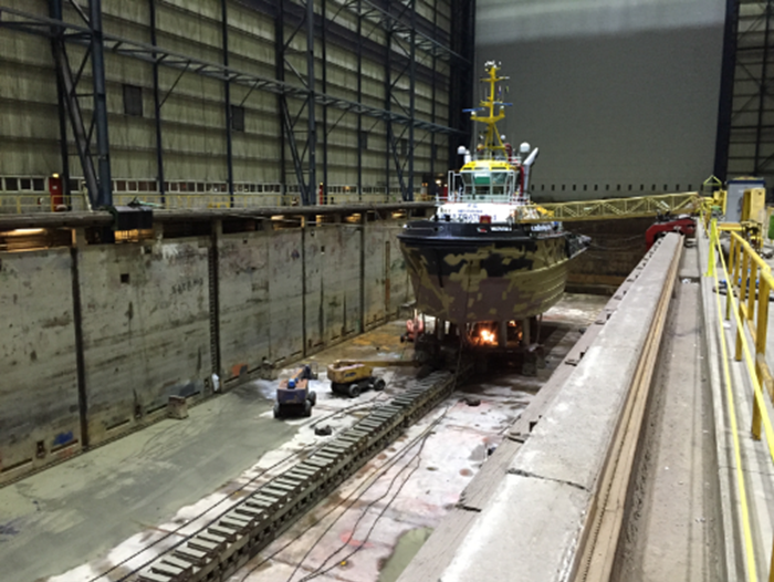 LED lighting industry | view boat side shipbuilding hall with controlled lighting Damen Shipyards DSV